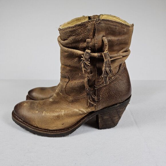 Justin Rustico Leather Boot Women 7 Distressed Western Cowgirl Tassel Brown Boho - Picture 4 of 16